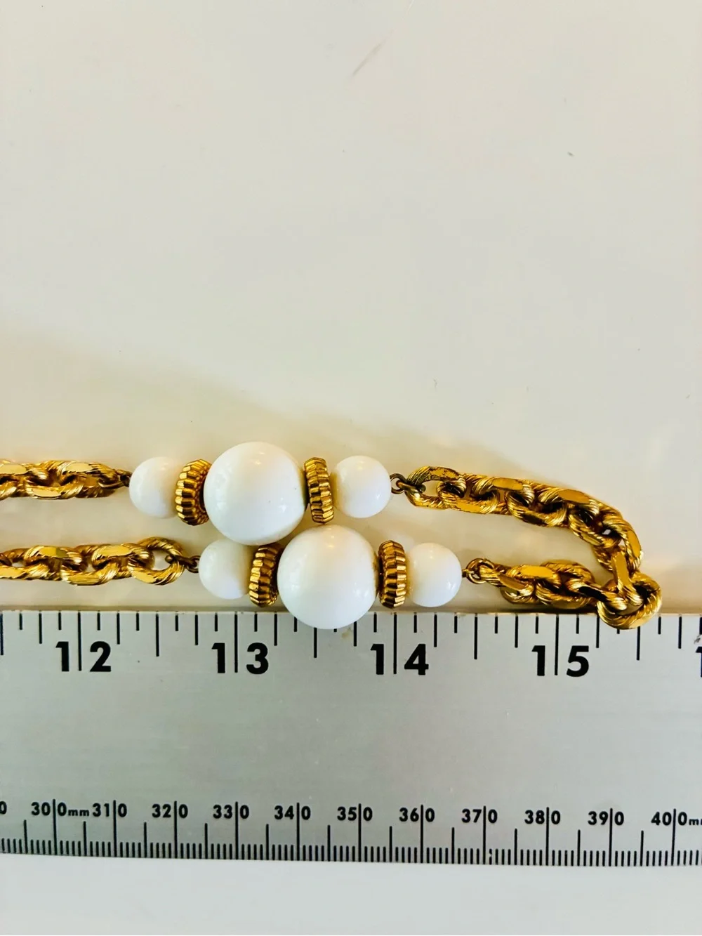 Gold Chain Necklace with Chunky Cylindrical Resin White Beads Women Jewelry EUC